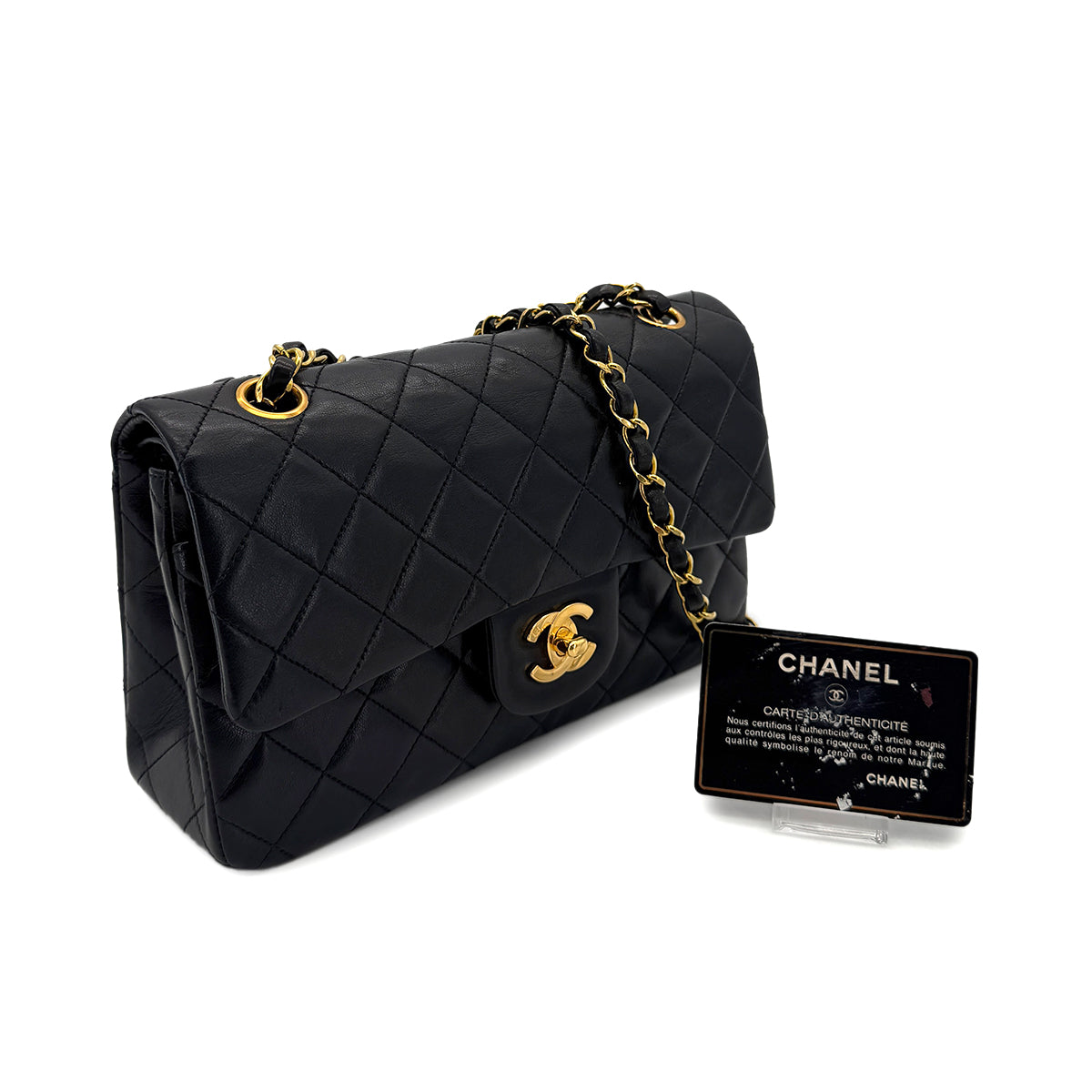CHANEL VINTAGE CLASSIC FLAP SMALL CHAIN SHOULDER BAG BLACK LAMB SKIN 90289363