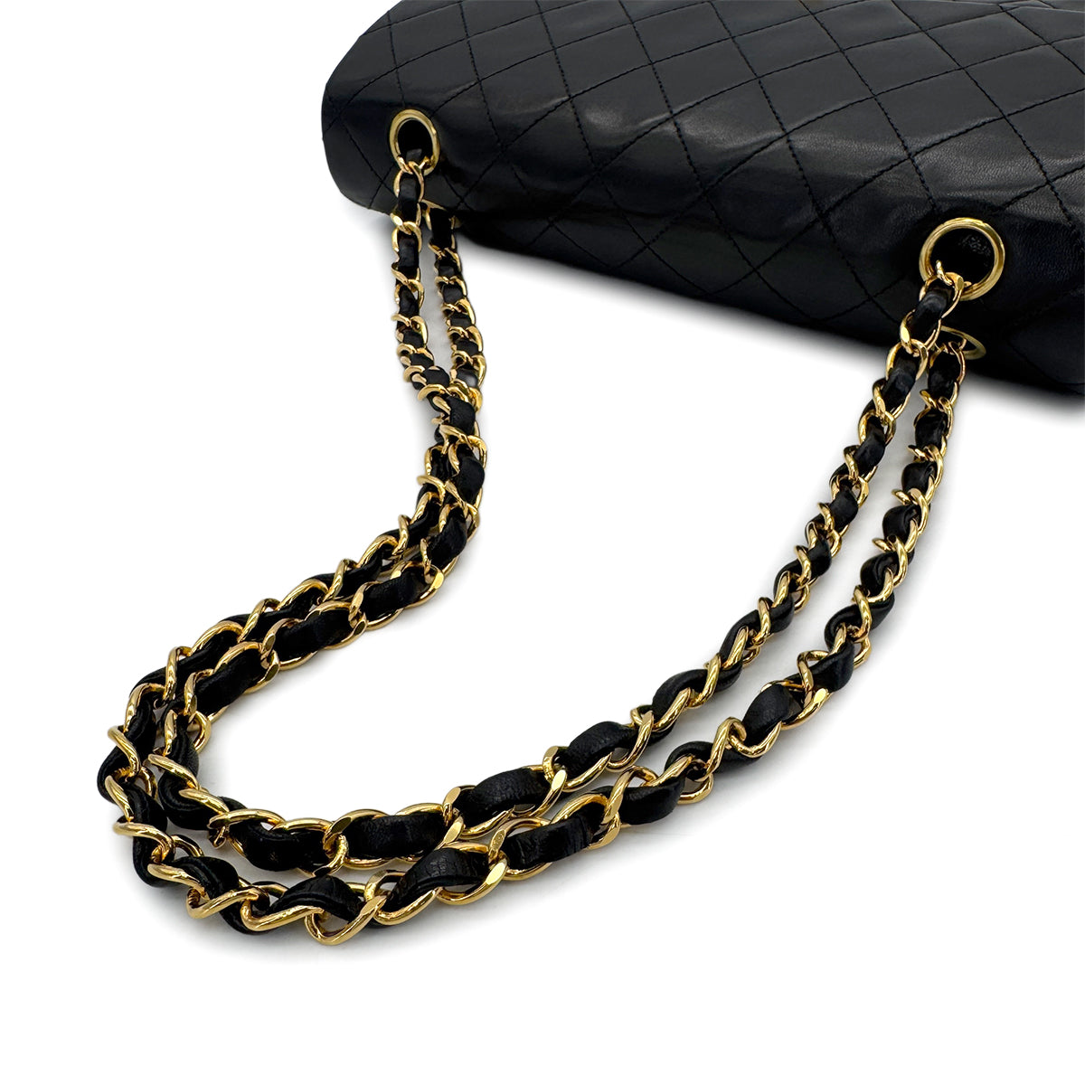 CHANEL VINTAGE CLASSIC FLAP MEDIUM CHAIN SHOULDER BAG BLACK LAMB SKIN 90289364