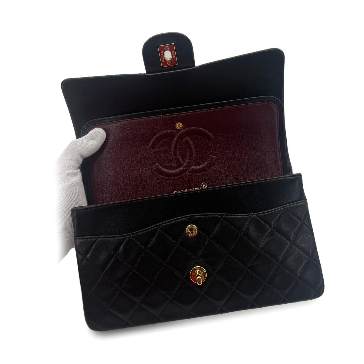 CHANEL VINTAGE CLASSIC FLAP MEDIUM CHAIN SHOULDER BAG BLACK LAMB SKIN 90289364