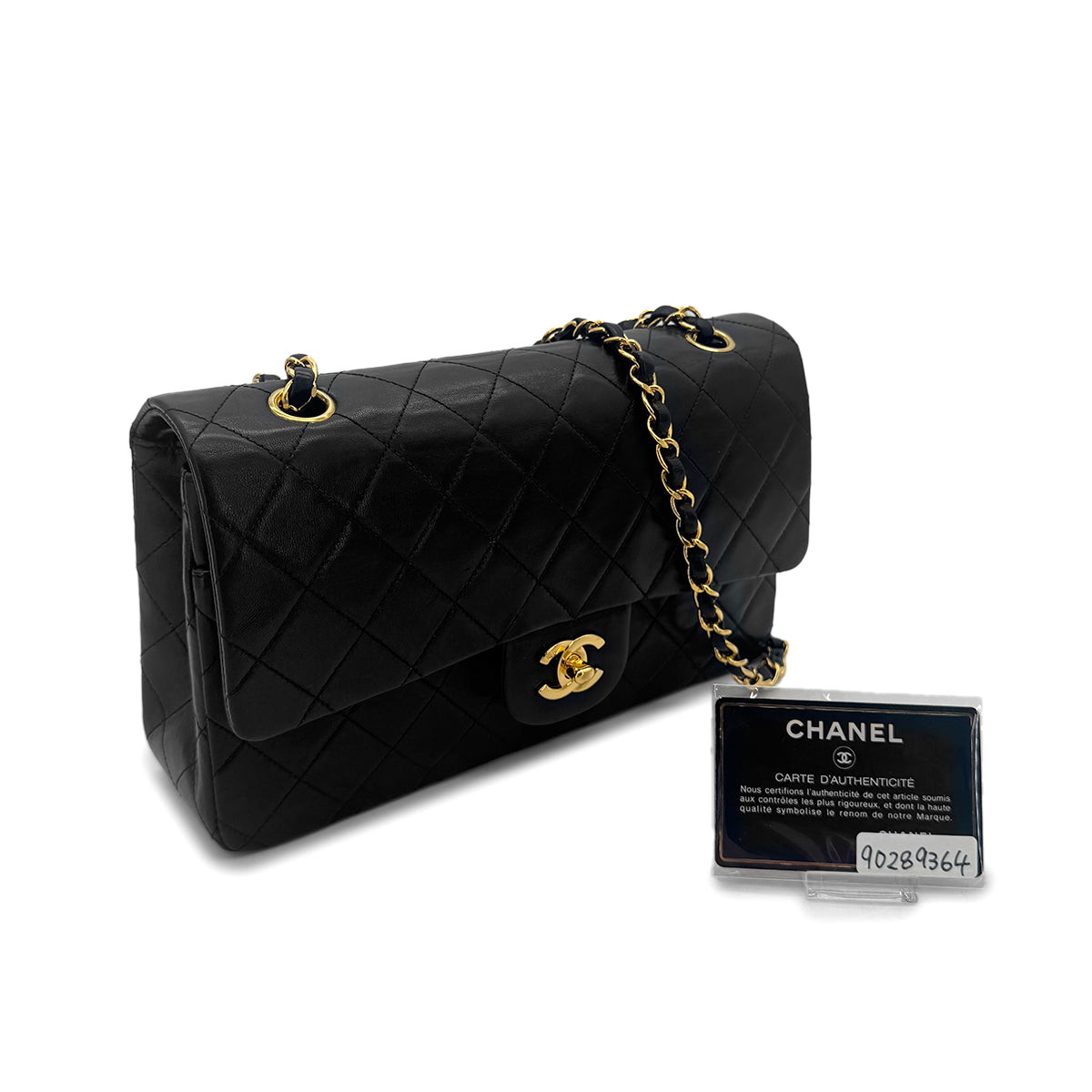 CHANEL VINTAGE CLASSIC FLAP MEDIUM CHAIN SHOULDER BAG BLACK LAMB SKIN 90289364