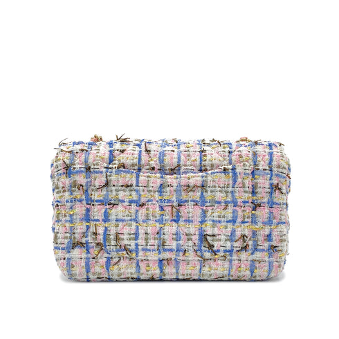 CHANEL MATELASSE TWEED CHAIN SHOULDER BAG PINK BLUE COTTON LEATHER 90289365 - PURPOSE