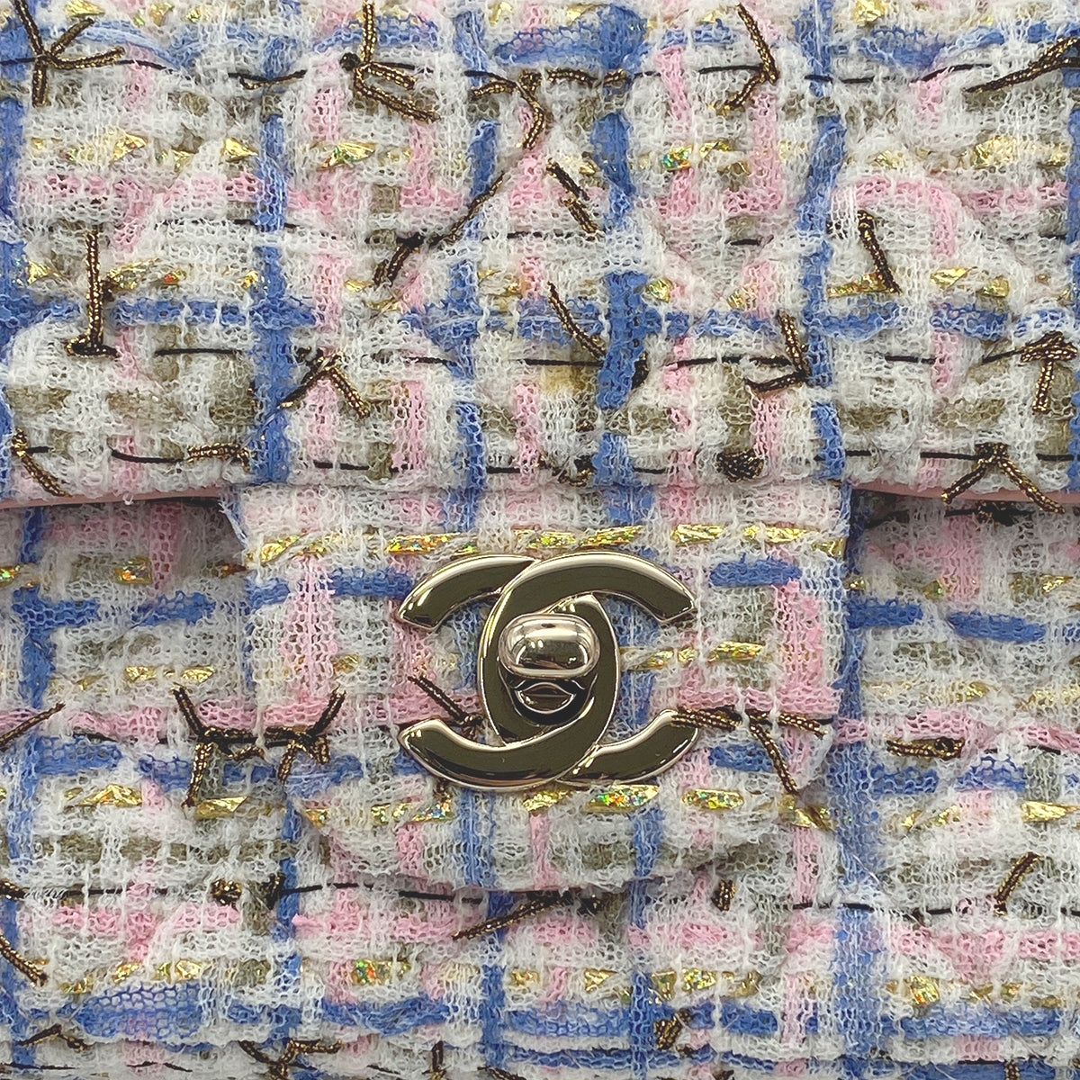 CHANEL MATELASSE TWEED CHAIN SHOULDER BAG PINK BLUE COTTON LEATHER 90289365