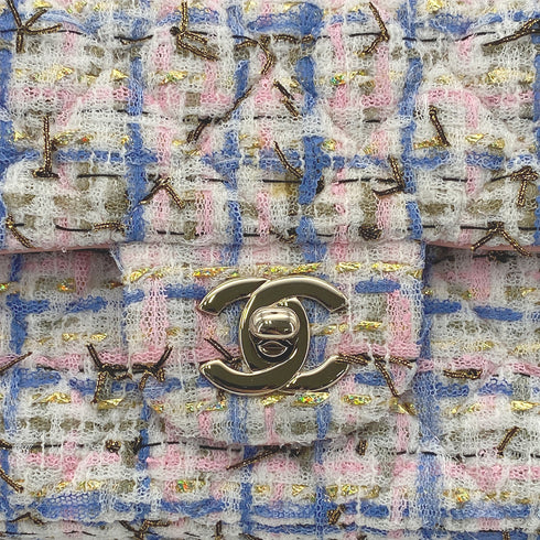 CHANEL MATELASSE TWEED CHAIN SHOULDER BAG PINK BLUE COTTON LEATHER 90289365 - PURPOSE