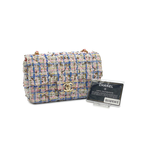 CHANEL MATELASSE TWEED CHAIN SHOULDER BAG PINK BLUE COTTON LEATHER 90289365 - PURPOSE