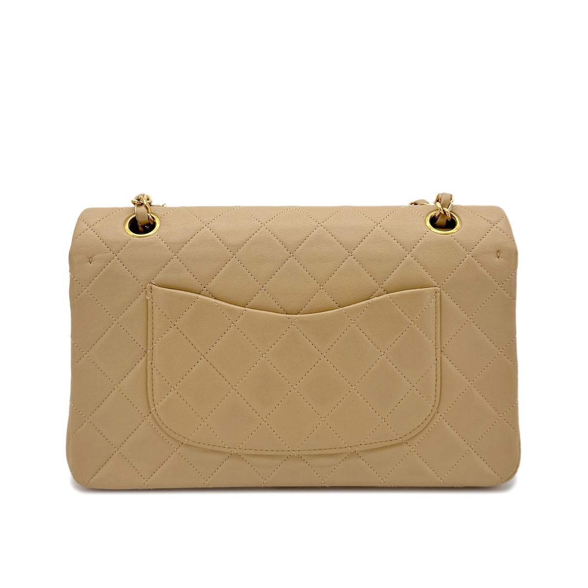 CHANEL VINTAGE CLASSIC FLAP MEDIUM CHAIN SHOULDER BAG BEIGE LAMB SKIN 90289537