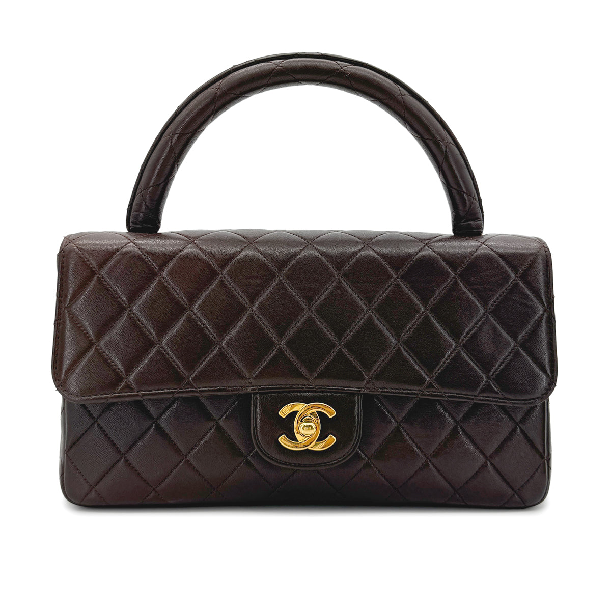 CHANEL VINTAGE PARENT-CHILD MATELASSE HAND BAG BROWN LAMB SKIN 90289541