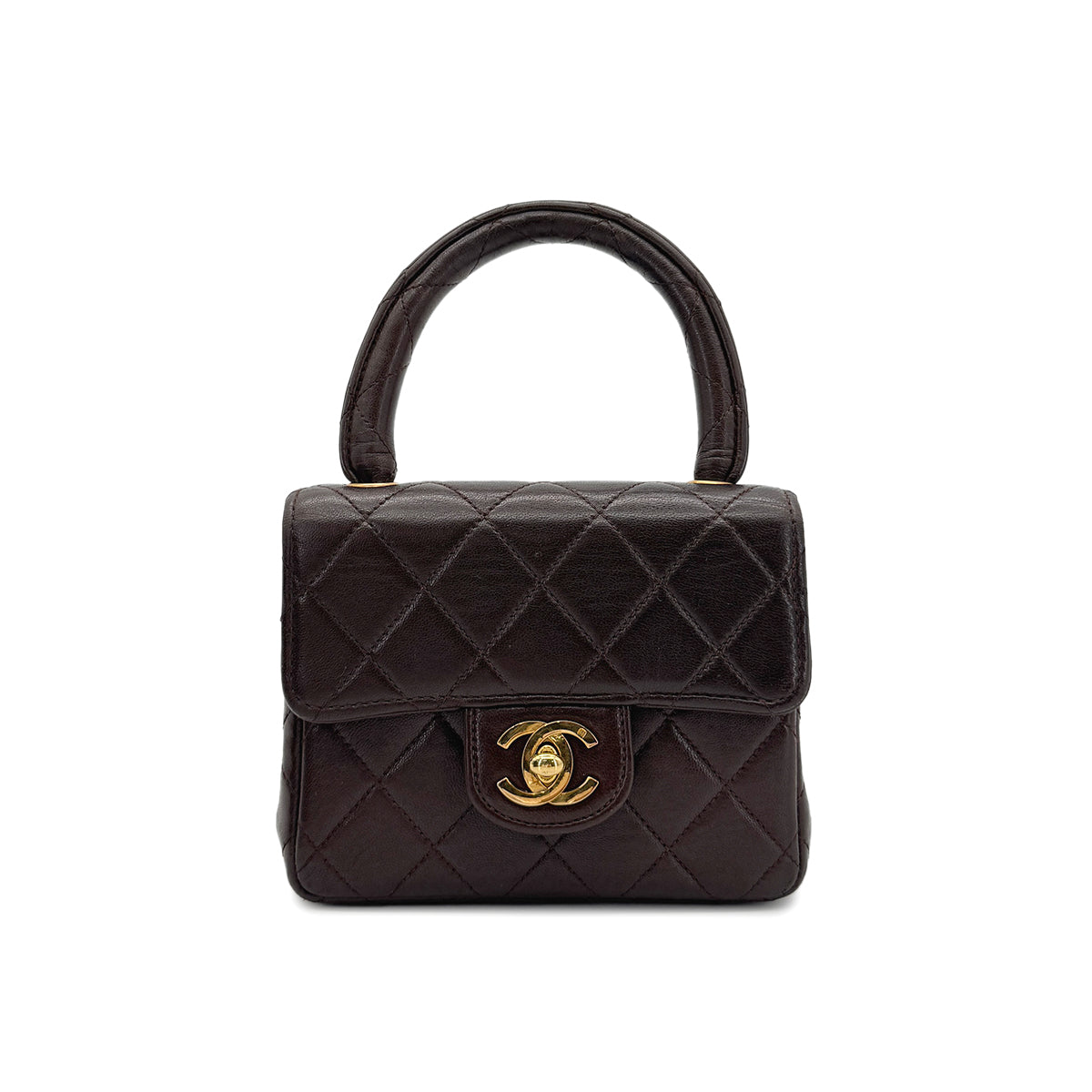 CHANEL VINTAGE PARENT-CHILD MATELASSE HAND BAG BROWN LAMB SKIN 90289541