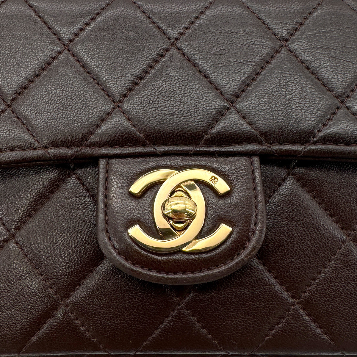 CHANEL VINTAGE PARENT-CHILD MATELASSE HAND BAG BROWN LAMB SKIN 90289541