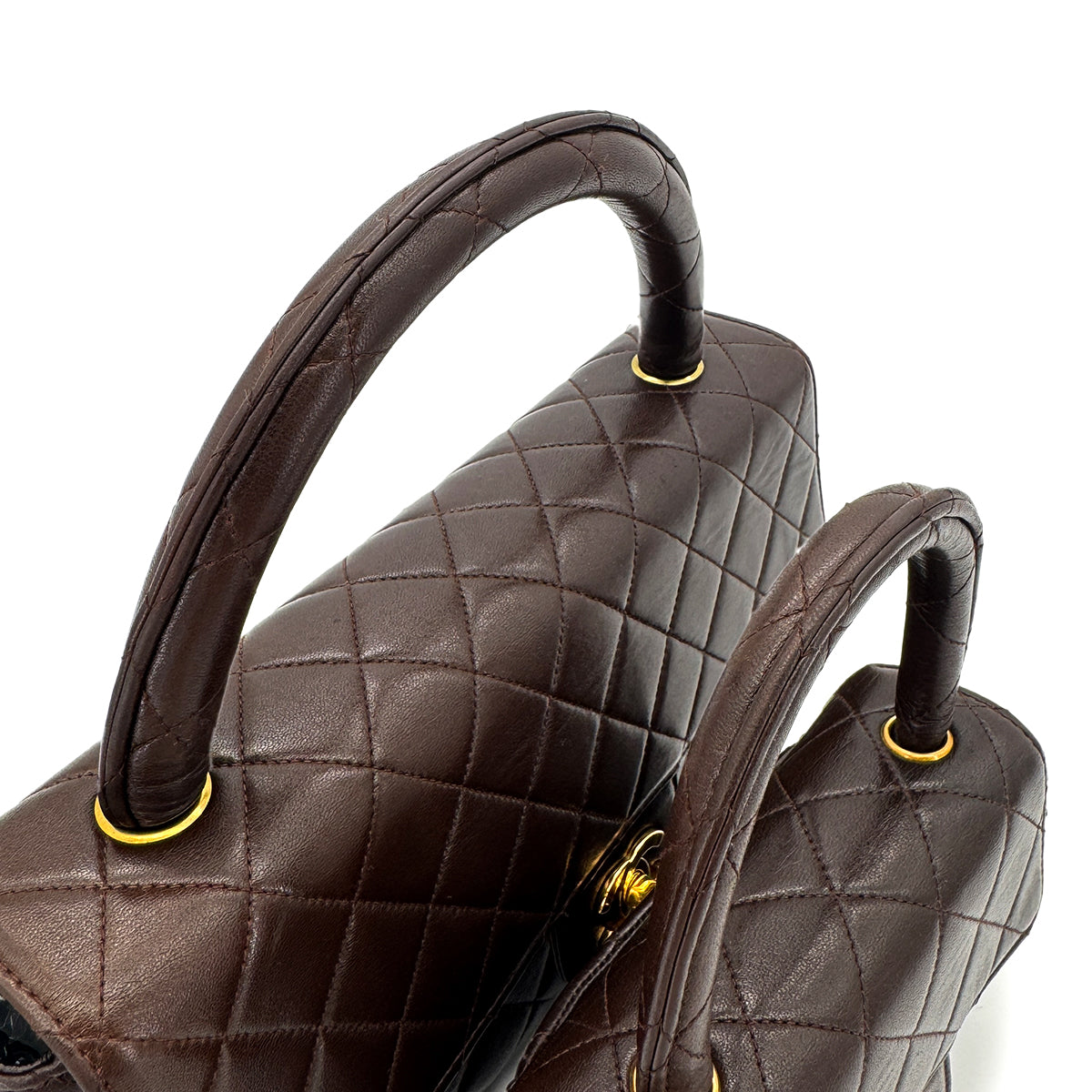 CHANEL VINTAGE PARENT-CHILD MATELASSE HAND BAG BROWN LAMB SKIN 90289541