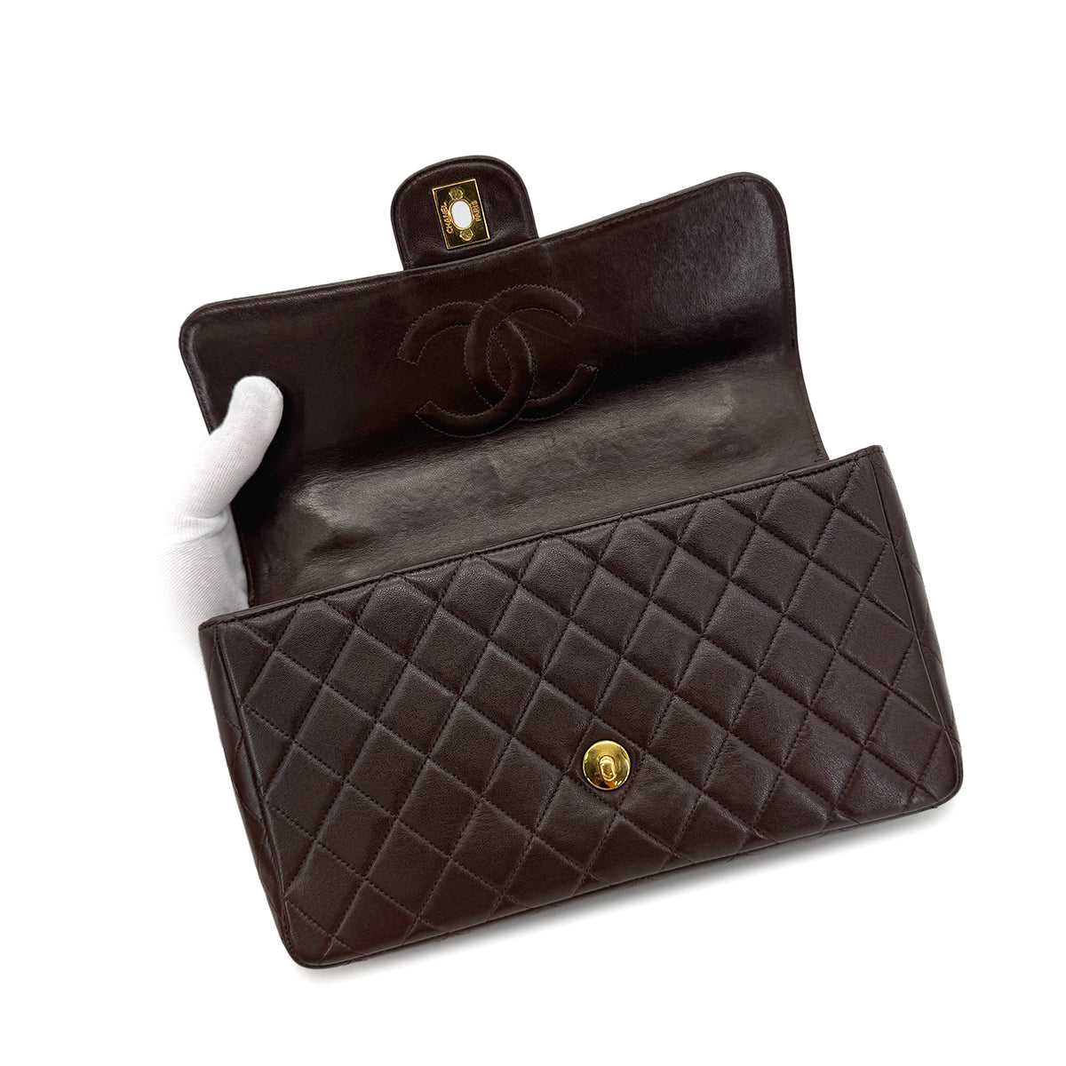 CHANEL VINTAGE PARENT-CHILD MATELASSE HAND BAG BROWN LAMB SKIN 90289541