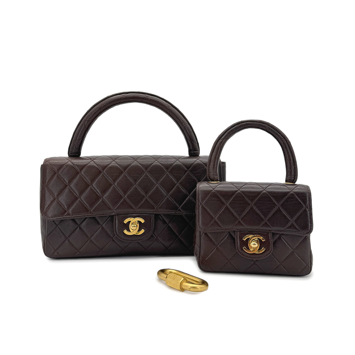 CHANEL VINTAGE PARENT-CHILD MATELASSE HAND BAG BROWN LAMB SKIN 90289541