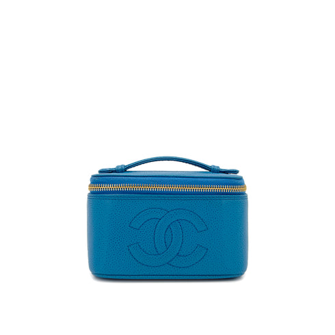 CHANEL VINTAGE VANITY HAND BAG BLUE CAVIAR SKIN 90289542