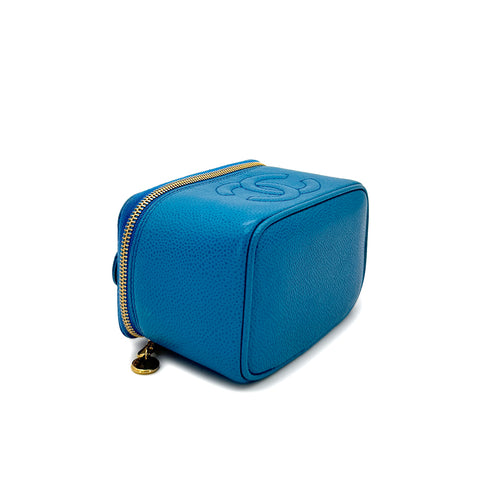 CHANEL VINTAGE VANITY HAND BAG BLUE CAVIAR SKIN 90289542