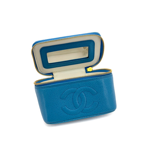 CHANEL VINTAGE VANITY HAND BAG BLUE CAVIAR SKIN 90289542