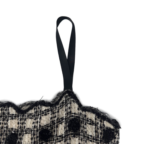 CHANEL SLEEVELESS RACE DRESS COCOMARK RHINESTONE BLACK WHITE RAYON 40 06A RTW 90289557