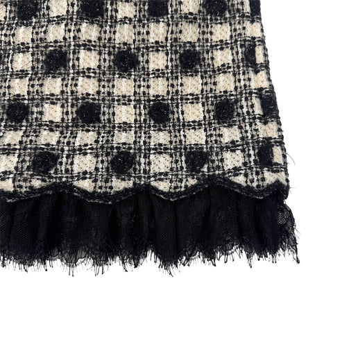 CHANEL SLEEVELESS RACE DRESS COCOMARK RHINESTONE BLACK WHITE RAYON 40 06A RTW 90289557