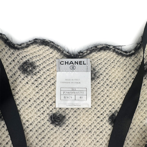 CHANEL SLEEVELESS RACE DRESS COCOMARK RHINESTONE BLACK WHITE RAYON 40 06A RTW 90289557