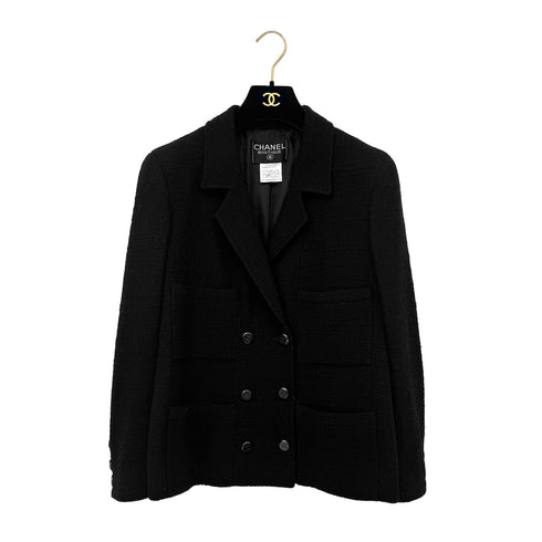 CHANEL VINTAGE BOUTIQUE VINTAGE COCO BUTTON JACKET SKIRT SET BLACK WOOL 42 98A RTW 90289558 - PURPOSE
