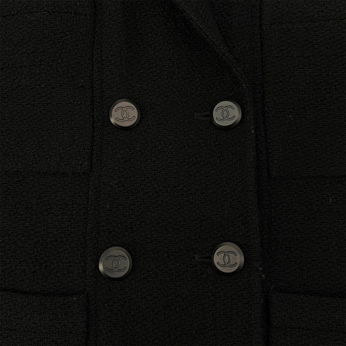 CHANEL VINTAGE BOUTIQUE VINTAGE COCO BUTTON JACKET SKIRT SET BLACK WOOL 42 98A RTW 90289558 - PURPOSE