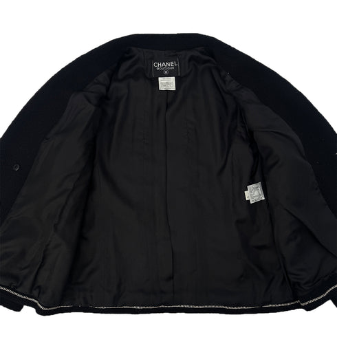 CHANEL VINTAGE BOUTIQUE VINTAGE COCO BUTTON JACKET SKIRT SET BLACK WOOL 42 98A RTW 90289558 - PURPOSE