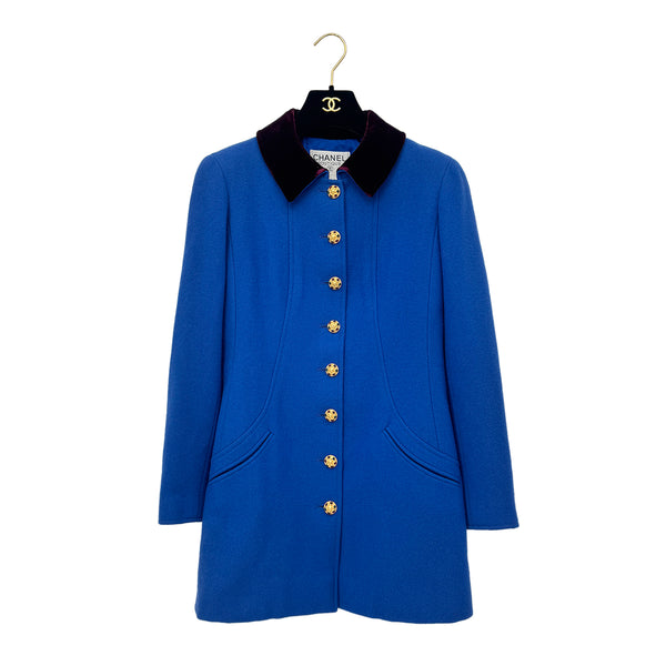 CHANEL BOUTIQUE VINTAGE GRIPOIX BUTTON COAT BLUE BORDEAUX WOOL 38 96A RTW 90289559
