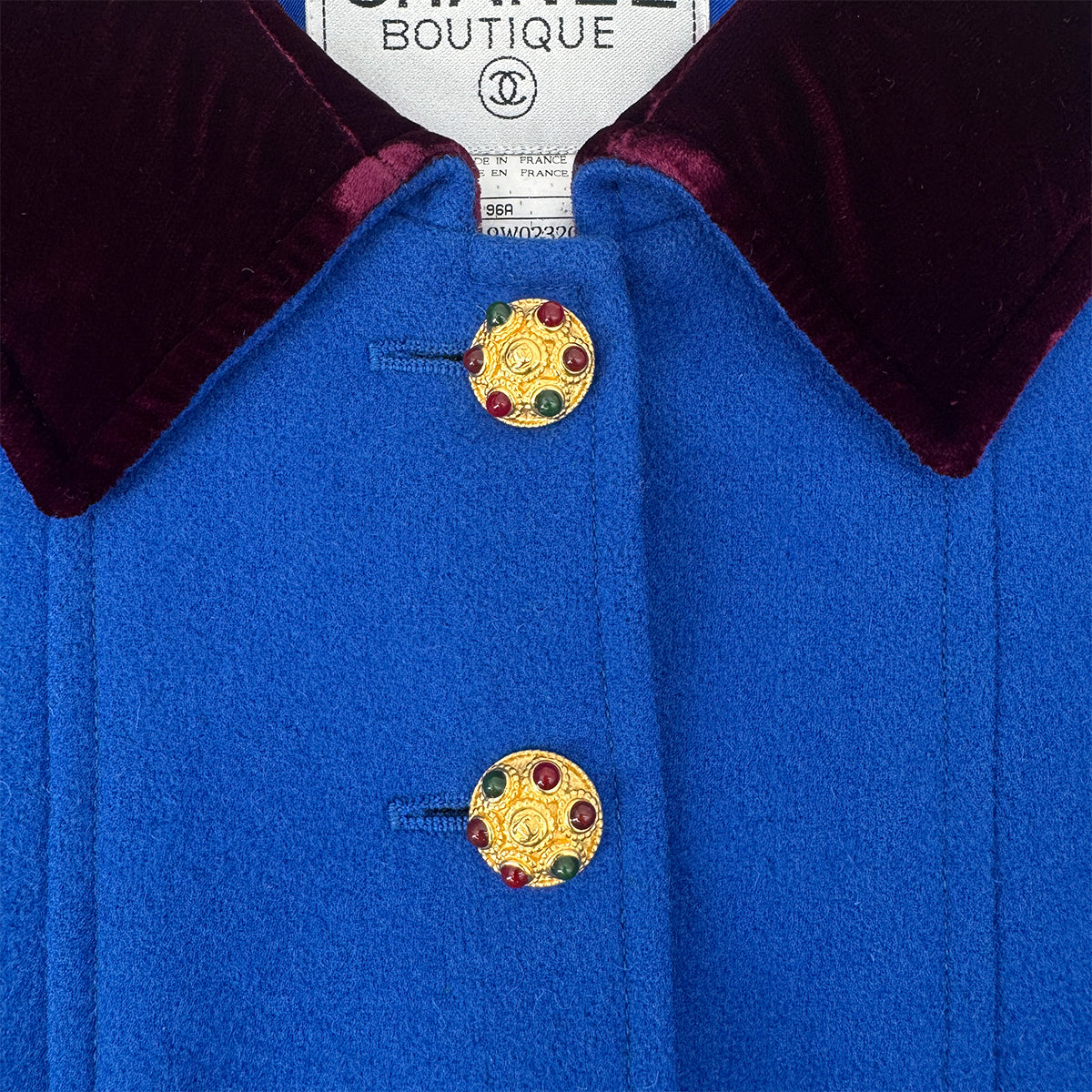 CHANEL BOUTIQUE VINTAGE GRIPOIX BUTTON COAT BLUE BORDEAUX WOOL 38 96A RTW 90289559