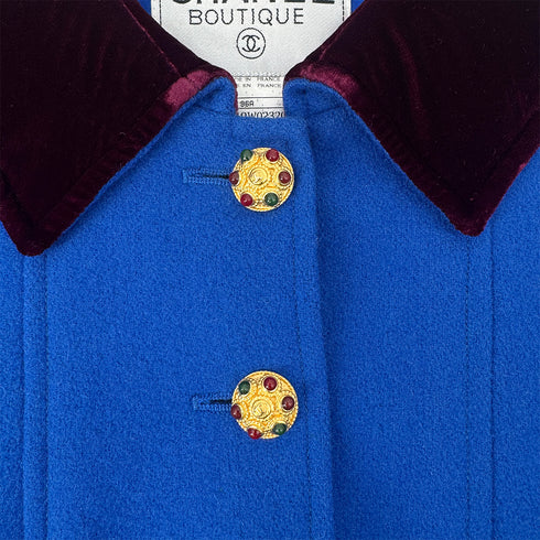 CHANEL BOUTIQUE VINTAGE GRIPOIX BUTTON COAT BLUE BORDEAUX WOOL 38 96A RTW 90289559 - PURPOSE