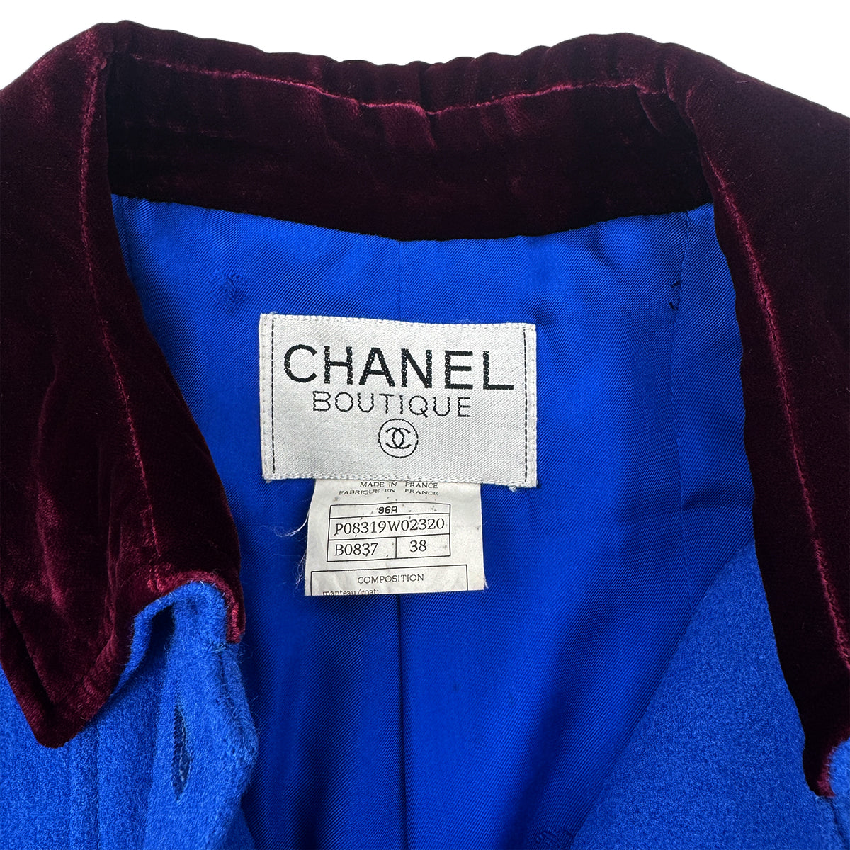 CHANEL BOUTIQUE VINTAGE GRIPOIX BUTTON COAT BLUE BORDEAUX WOOL 38 96A RTW 90289559