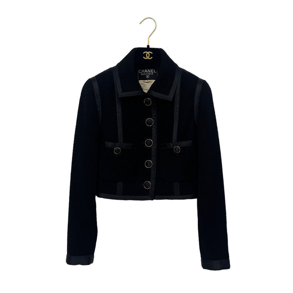 CHANEL VINTAGE JACKET BLACK WOOL 34 RTW 90289560
