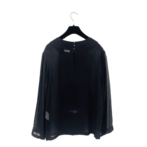 CHANEL VINTAGE SEE-THROUGH BLOUSE BACK COCO BUTTON BLACK SILK 36 98A RTW 90289565 - PURPOSE
