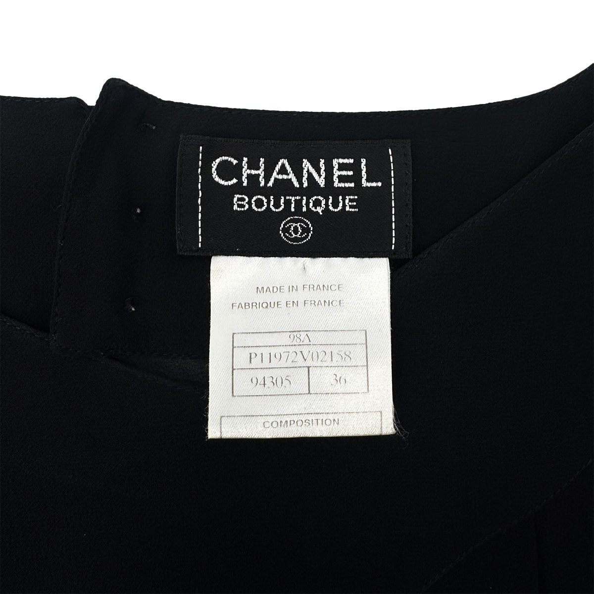 CHANEL SEE-THROUGH BLOUSE BACK COCO BUTTON BLACK SILK 36 98A RTW 90289565