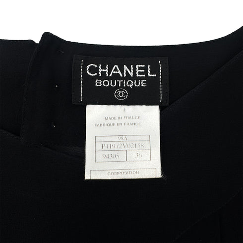 CHANEL VINTAGE SEE-THROUGH BLOUSE BACK COCO BUTTON BLACK SILK 36 98A RTW 90289565 - PURPOSE