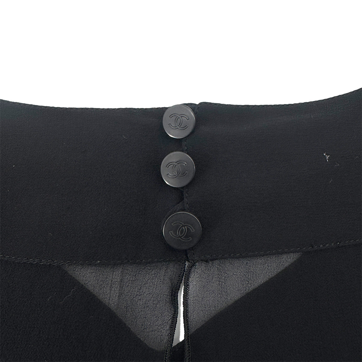 CHANEL SEE-THROUGH BLOUSE BACK COCO BUTTON BLACK SILK 36 98A RTW 90289565
