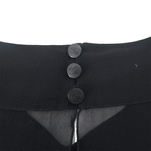 CHANEL VINTAGE SEE-THROUGH BLOUSE BACK COCO BUTTON BLACK SILK 36 98A RTW 90289565 - PURPOSE