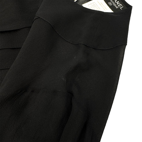 CHANEL VINTAGE SEE-THROUGH BLOUSE BACK COCO BUTTON BLACK SILK 36 98A RTW 90289565 - PURPOSE