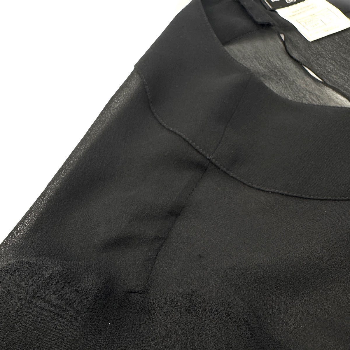 CHANEL SEE-THROUGH BLOUSE BACK COCO BUTTON BLACK SILK 36 98A RTW 90289565
