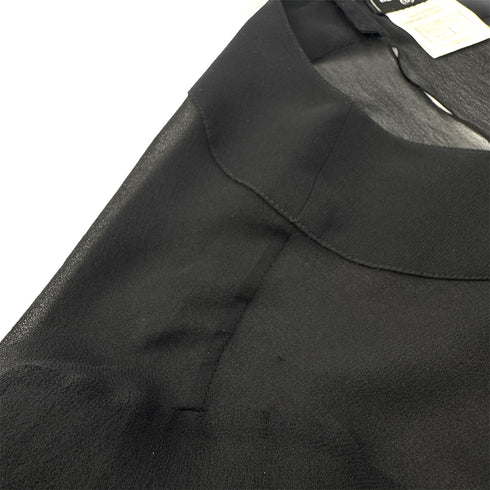 CHANEL VINTAGE SEE-THROUGH BLOUSE BACK COCO BUTTON BLACK SILK 36 98A RTW 90289565 - PURPOSE