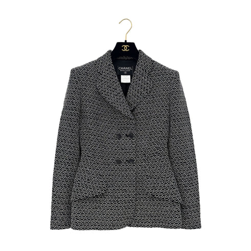 CHANEL BOUTIQUE VINTAGE DOUBLE BUTTON JACKET BLACK WHITE WOOL 38 98P RTW 90289566 - PURPOSE