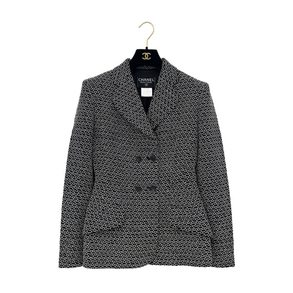CHANEL BOUTIQUE VINTAGE DOUBLE BUTTON JACKET BLACK WHITE WOOL 38 98P RTW 90289566