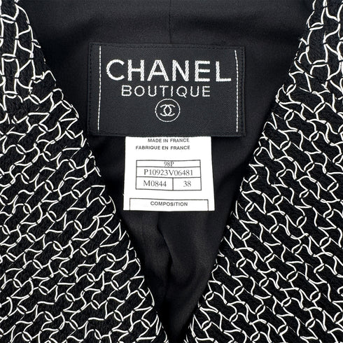 CHANEL BOUTIQUE VINTAGE DOUBLE BUTTON JACKET BLACK WHITE WOOL 38 98P RTW 90289566 - PURPOSE