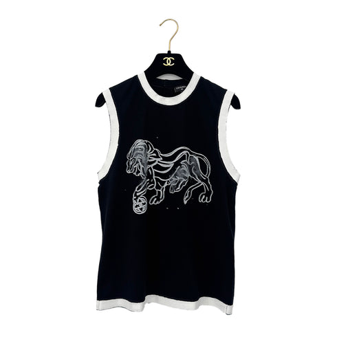 CHANEL SLEEVELESS TOPS LION PAINT BLACK WHITE COTTON 38 P72 RTW 90289567