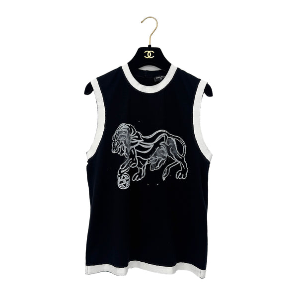 CHANEL SLEEVELESS TOPS LION PAINT BLACK WHITE COTTON 38 P72 RTW 90289567