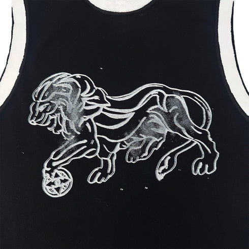 CHANEL SLEEVELESS TOPS LION PAINT BLACK WHITE COTTON 38 P72 RTW 90289567