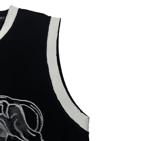 CHANEL SLEEVELESS TOPS LION PAINT BLACK WHITE COTTON 38 P72 RTW 90289567