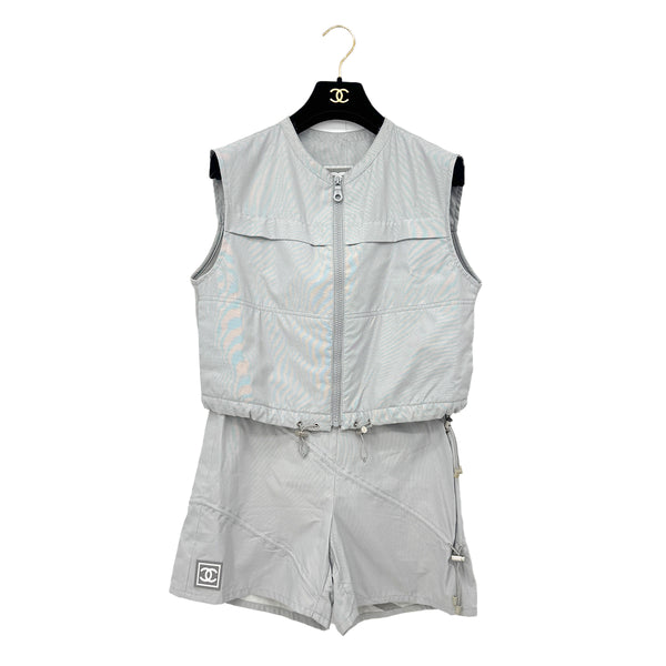 CHANEL COCOMARK IDENTIFICATION SPORTSLINE VEST AND SHORTS SET GRAY 36 01P RTW90289568