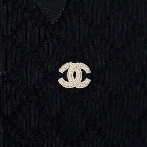 CHANEL COCOMARK COCO LOGO BUTTON SHORT SLEEVE TOPS BLACK COTTON 34 P63 RTW 90289571