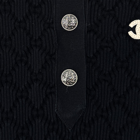 CHANEL COCOMARK COCO LOGO BUTTON SHORT SLEEVE TOPS BLACK COTTON 34 P63 RTW 90289571