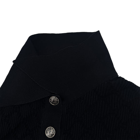 CHANEL COCOMARK COCO LOGO BUTTON SHORT SLEEVE TOPS BLACK COTTON 34 P63 RTW 90289571