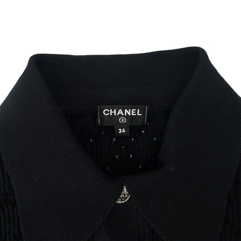 CHANEL COCOMARK COCO LOGO BUTTON SHORT SLEEVE TOPS BLACK COTTON 34 P63 RTW 90289571
