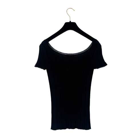 CHANEL COCO BUTTON SHORT SLEEVE KNIT TOPS BLACK COTTON 36 07P RTW 90289572
